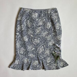 Y2K gray floral midi skirt